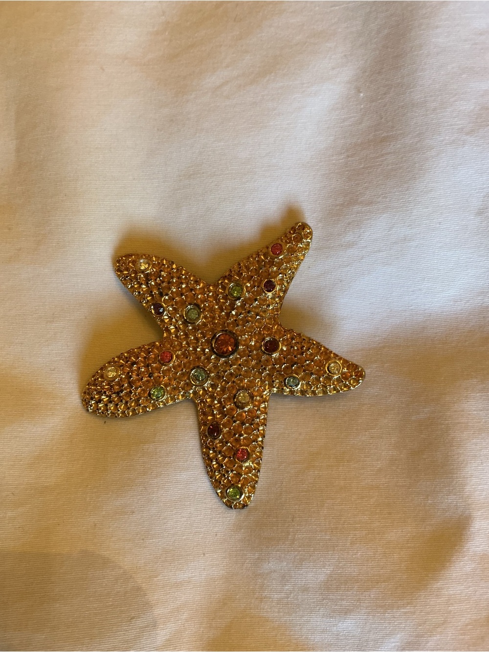 Gold Crystal Starfish Brooch with Multicolored Accents